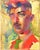 Contemporary Chase by Marc Scheff | Resin Layers, Oil, and Caran d'Ache Portrait of a man with colorful features For Sale - Image 3 of 3