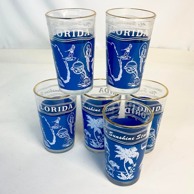These are a fun set of 1970s whiskey glasses. They feature a Florida Motif including Palm Tree, flamingo, dolphin, parrot,...
