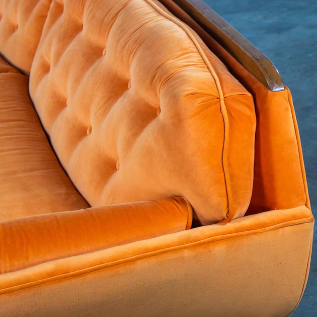 Mid-20th Century MCM Adrian Pearsall Style Gondola Sofa Orange Velveteen Fabric For Sale - Image 14 of 18