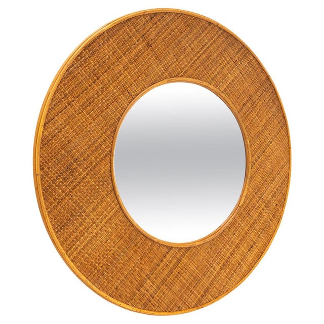 Contemporary Italian Rattan Round Mirror For Sale - Image 6 of 6