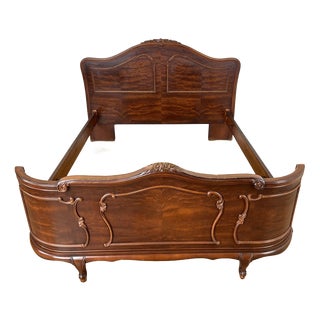 Vintage French Louis XVI King Size Bed Frame with Carved Headboard For Sale