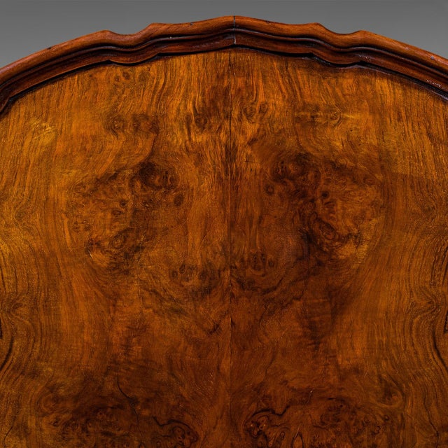 Antique Oval Side Table, English, Burr Walnut, Lamp, Wine, Pie Crust, Edwardian For Sale - Image 10 of 12