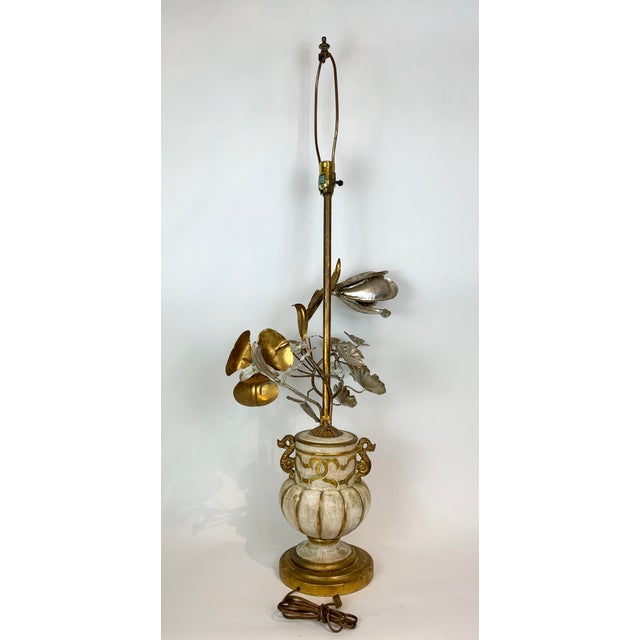 Gilt Lamp With 3-Dimensional Over-Scale Metal Flowers For Sale - Image 4 of 13