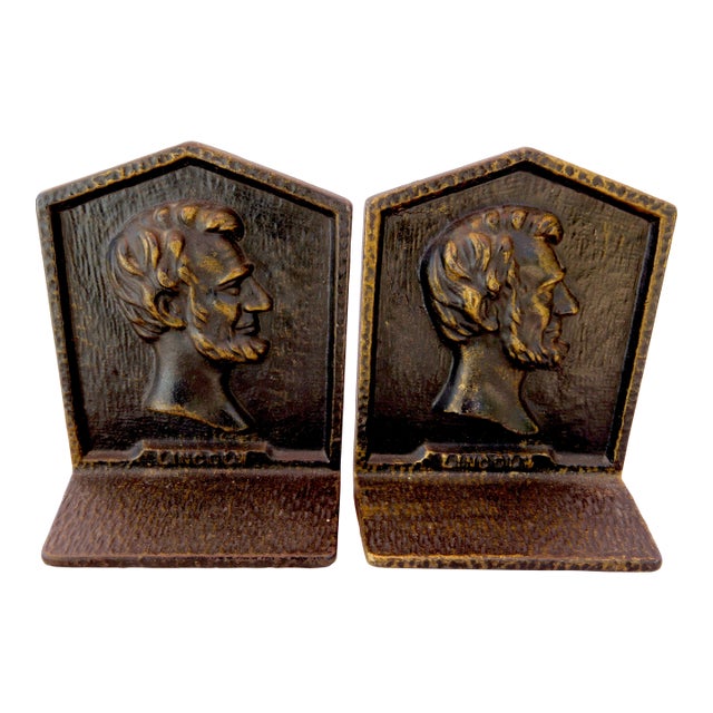 1920s Arts & Crafts Abraham Lincoln Bookends Antique Cast Iron - A Pair For Sale