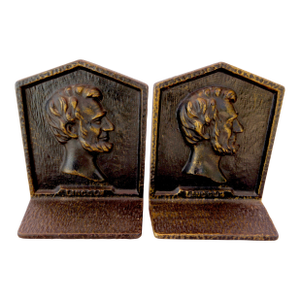 Antique 1920s Arts & Crafts Cast Iron Abraham Lincoln Bookends - Pair