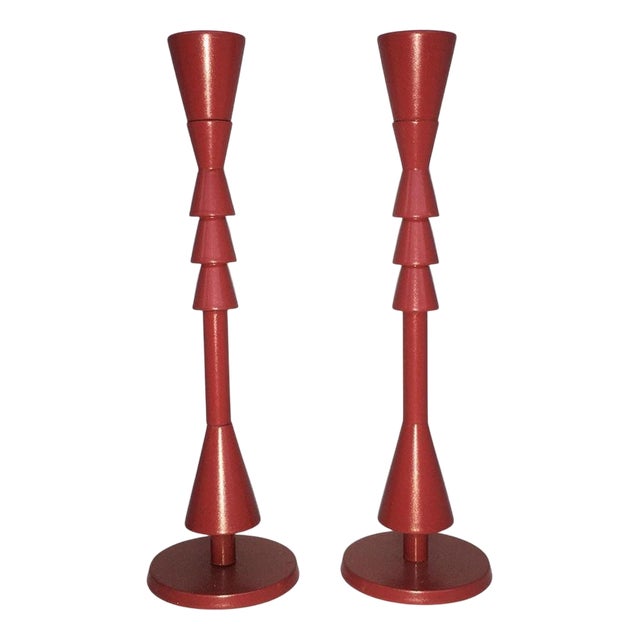 Red Bronze Sculpture Candleholders by Ugo La Pietra, Italy, 1974, Set of 2 For Sale