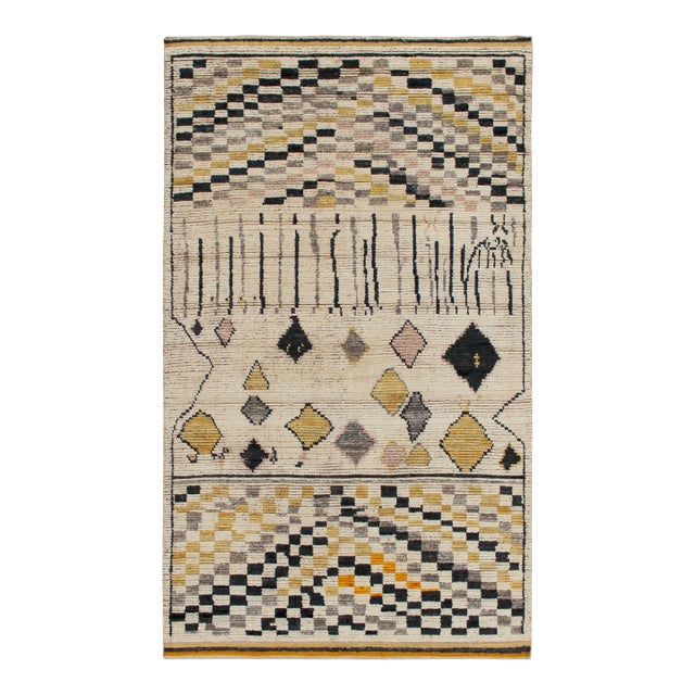 Rug & Kilim’s Moroccan Style Rug in White, Gold, Black - 5'x8' For Sale