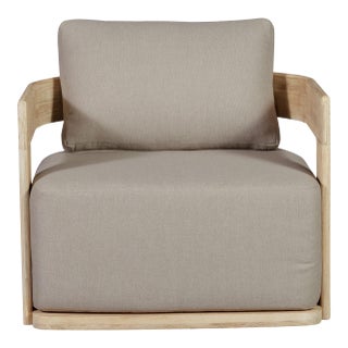 Eclipse Outdoor Solid Teak Wood Revolving Chair Natural Look - Gray Fabric For Sale