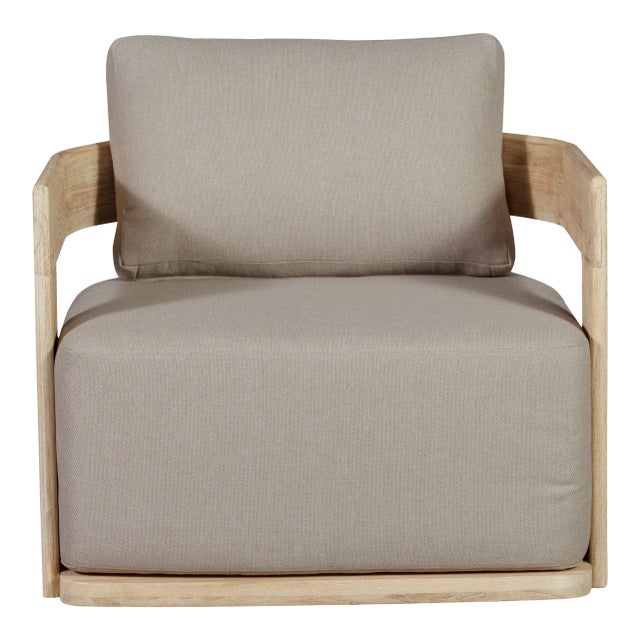 Eclipse Outdoor Solid Teak Wood Revolving Chair Natural Look - Gray Fabric For Sale