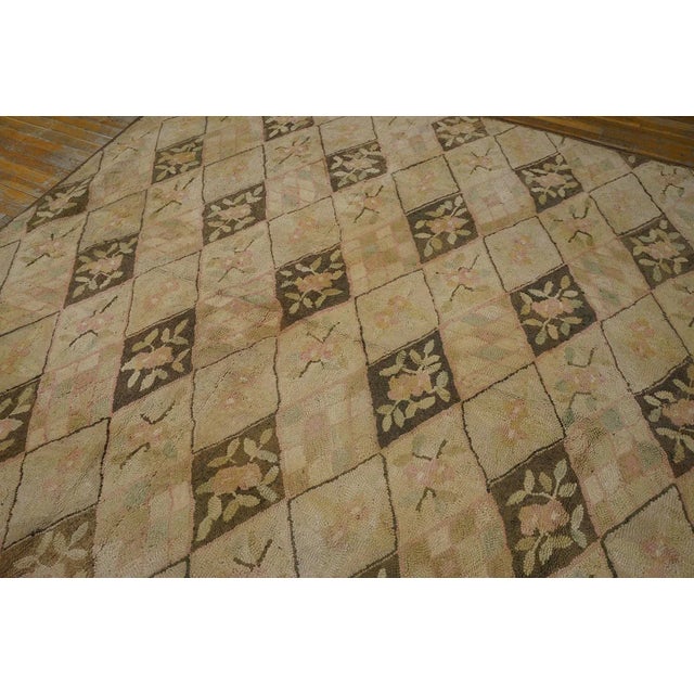 1930s Beige Cream Trellis-Lattice Folk Art Antique American Hooked Small Rug For Sale In New York - Image 6 of 15