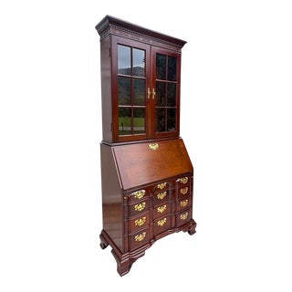 1980s Vintage Councill Craftsmen Mahogany Chippendale Block Front Secretary With Book Case Top For Sale