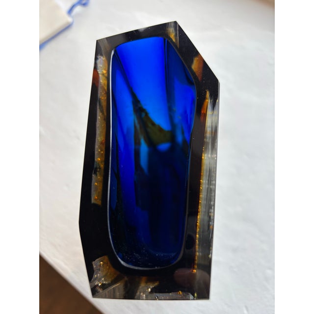 Exbor Czechoslovakia Blue Glass Vase For Sale - Image 4 of 5
