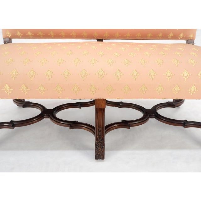 French Regency Carved Mahogany X Shape Stretcher Upholstered Loveseat Near For Sale - Image 11 of 12