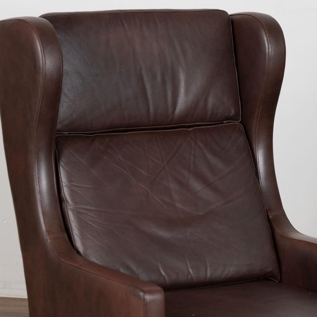 Mid-Century Modern Pair, Mid Century Brown Leather Wingback Chairs From Denmark For Sale - Image 3 of 15