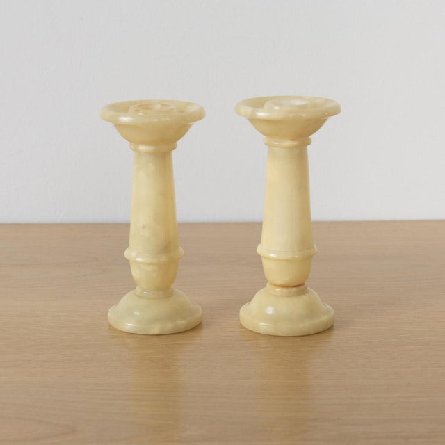 1950s Pair of Italian Alabaster Candlesticks For Sale - Image 9 of 9