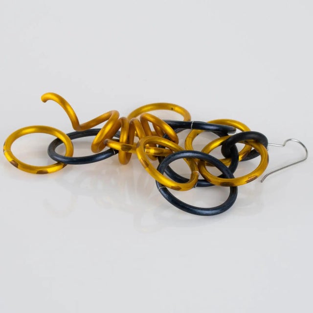Metal David Spada Space Age Gold and Black Aluminum Dangle Pierced Earrings For Sale - Image 7 of 8