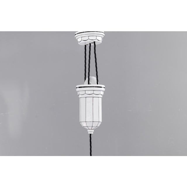 Adjustable Bauhaus Porcelain Pendant with Opal Glass Shade, Vienna, 1920s For Sale - Image 6 of 18