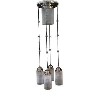 Art Deco Nickel Chandelier with Glass Sticks, 1920s For Sale