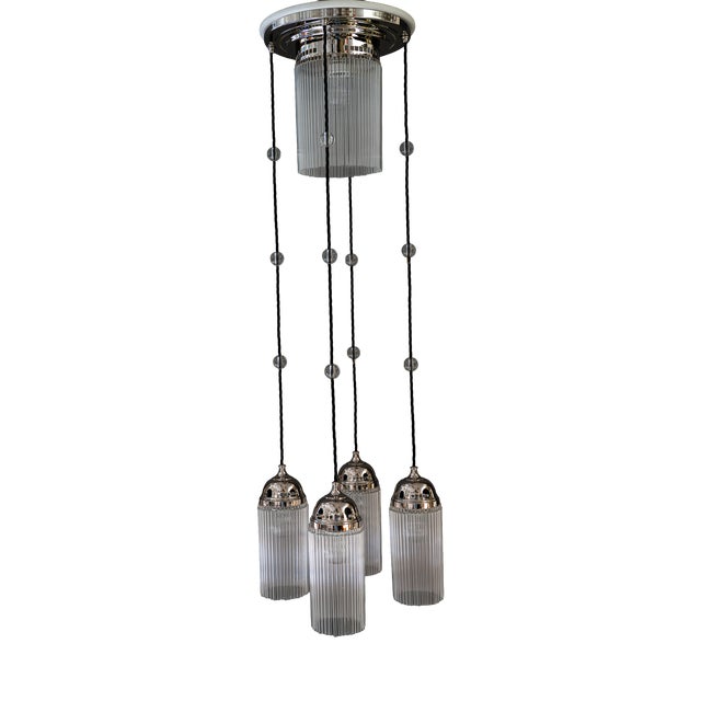 Art Deco Nickel Chandelier with Glass Sticks, 1920s For Sale