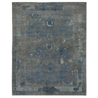 Jordan Gray/Blue Hand knotted Wool/Viscose/Cotton Area Rug - 10'x14' For Sale
