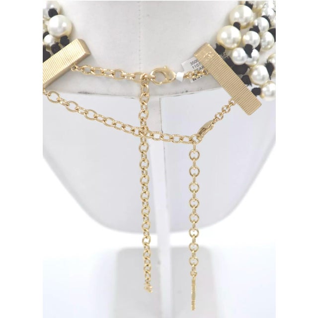 Contemporary Chanel Necklace CC Logo 2016 20 28 in Faux Pearl Ribbon 5 Multi Rows White Black Ribbon For Sale - Image 3 of 11
