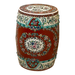 Mid 20th Century Mid Century Chinese Export Chinoiserie Cinnabar Red Garden Stool