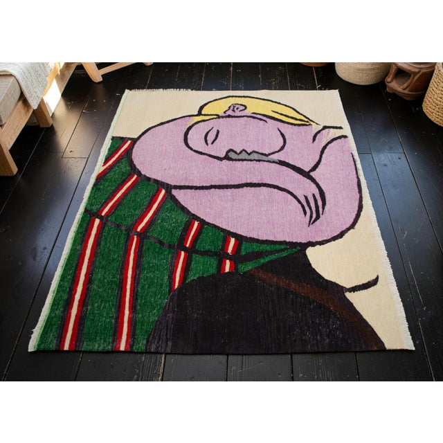 Contemporary Hand Woven New Rug Kilim - Pablo Picasso Art Inspired - Contemporary Area Rug 3′8″ × 5′ For Sale - Image 3 of 17