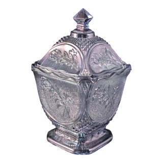 1960's Imperial Glass Covered Candy Dish Rose Pattern Pale Purple With Lid For Sale