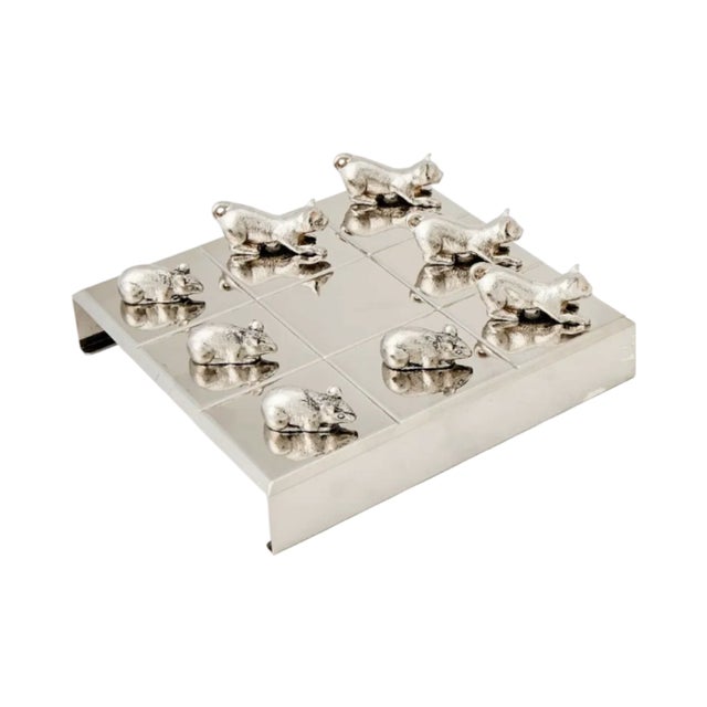 Silver Vintage Vanderbilt Whitney Estate Cat & Mouse Tic-Tac-Toe Set For Sale - Image 8 of 10