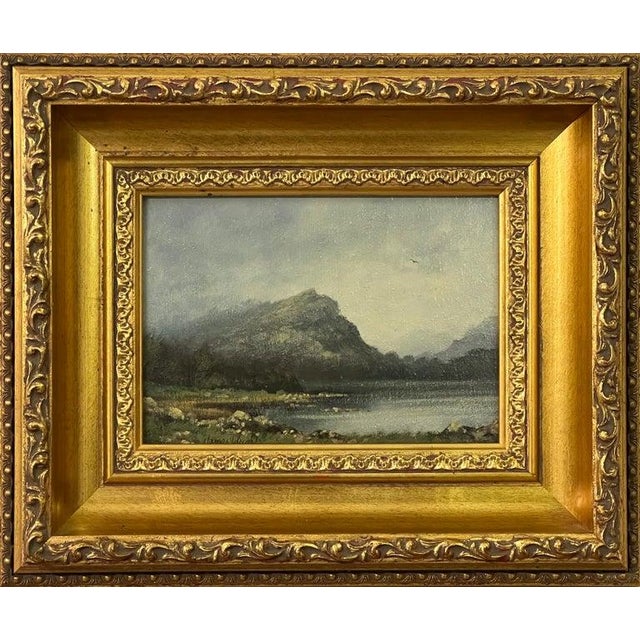 James Wright, Painting of Lake & Mountains in England by 20th Century British Landscape Artist, 1980 For Sale - Image 6 of 6