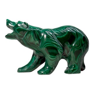 High Quality Hand Carved Green Malachite Hard Stone Bear Sculpture Statue Figure For Sale