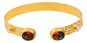 Cleopatra Ruby & Pearl Adjustable Gold Cuff Bracelet