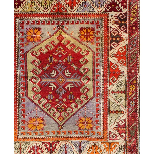 Tribal Colorful Early 20th Century Antique Turkish Oushak Rug With Medallion in Purple 3'3"x3'8" For Sale - Image 3 of 6