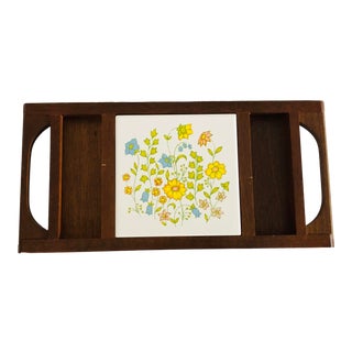 Vintage Wood & Floral Tile Cheese Board For Sale