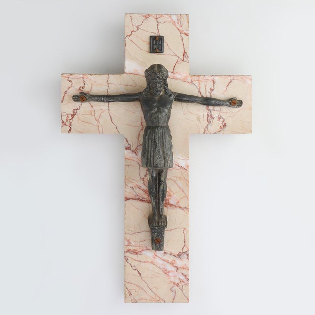 Belgian Bronze and Marble Crucifix, 1920s For Sale - Image 11 of 11