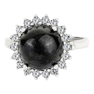 Vintage Inspired Natural Black Star & Zircon Halo Cocktail Ring Size 6 For Sale