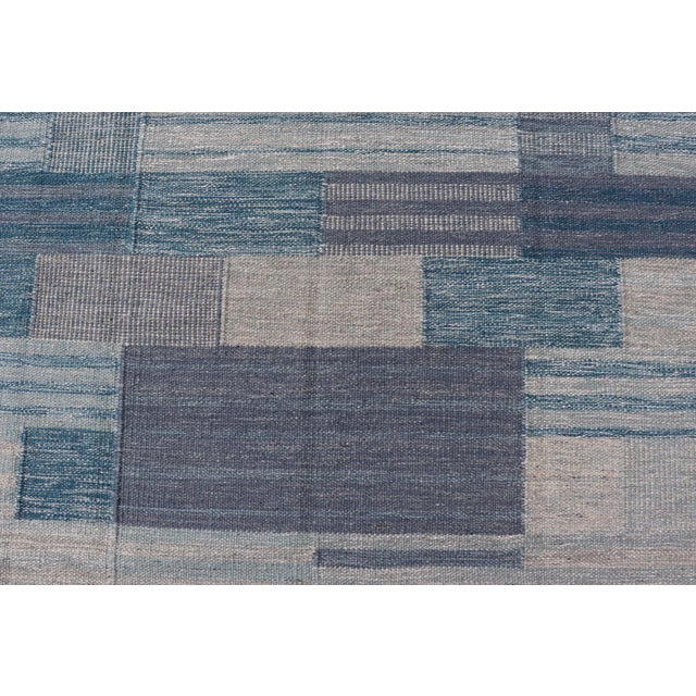 Scandinavian Style Flat-Weave Rug With Modern Design in Gray, Black, and Blues 9'2 X 11'7 For Sale In Atlanta - Image 6 of 10