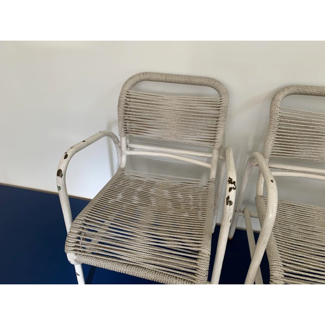 1960s Vintage Iron and Rope Garden Chairs- A Pair For Sale - Image 5 of 12