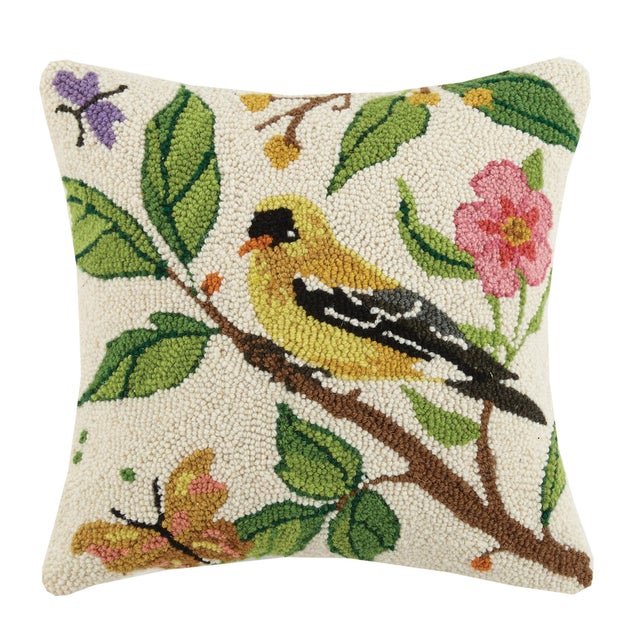 Contemporary Goldfinch Hook Pillow, 16" x 16" For Sale - Image 3 of 3