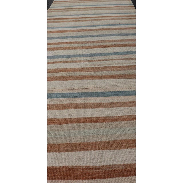 Contemporary Mid 20th Century Striped Design Vintage Turkish Kilim Runner in Multi Colors For Sale - Image 3 of 12
