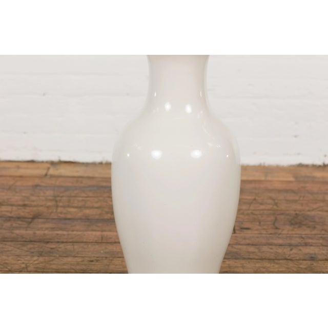 Mid 20th Century Vintage White Curved Body & Flared Neck Vase For Sale - Image 5 of 12