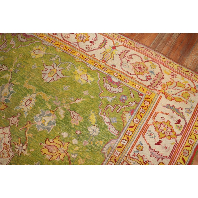 Folk Art Antique Zabihi Collection Apple Green Turkish Oushak Rug - 8'8" x 10'7" For Sale - Image 3 of 12
