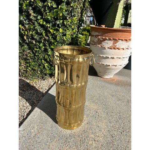 Vintage Brass Umbrella Stand With Ring Handles For Sale In Los Angeles - Image 6 of 9