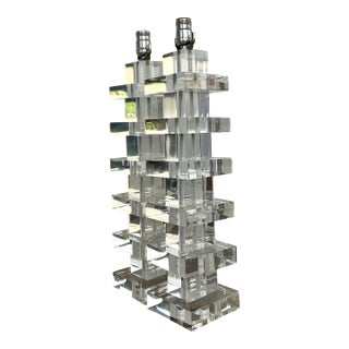 Vintage Stacked Lucite Blocks Lamps - A Pair For Sale