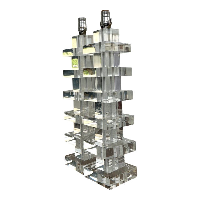 Vintage Stacked Lucite Blocks Lamps - A Pair For Sale