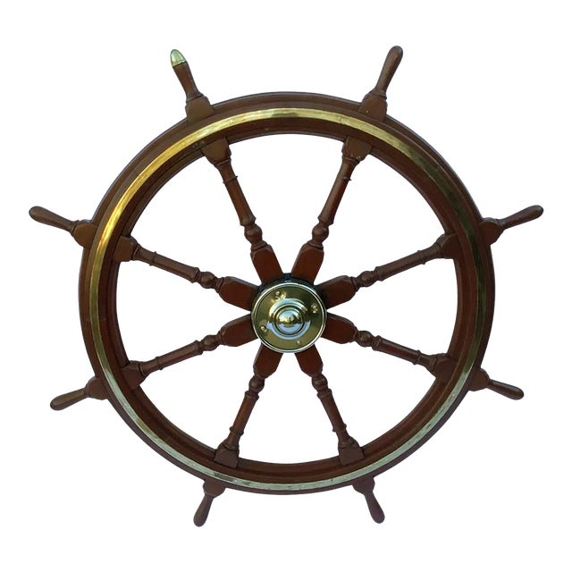 Mahogany And Brass Antique Ship's Wheel For Sale