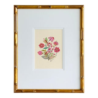 Original Hand-Painted Floral & Bird Folk Painting, Framed For Sale