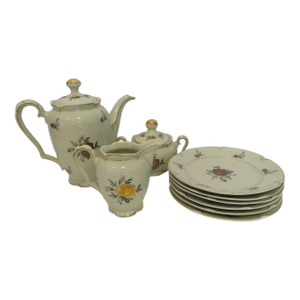 Early 20th Century Winterling Bavaria Bone China Tea/Coffee Pot W Creamer/Sugar Bowl W Lid & 6 Dessert Plates