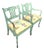 Vintage Distressed Green Brown Fretwork Upholstered Brunschwig Fils Yellow Floral Side Chairs- A Pair For Sale