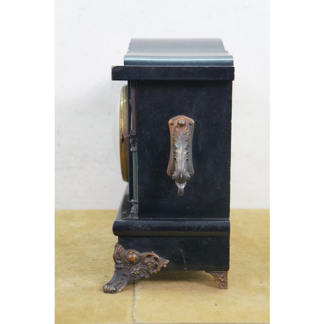 Antique Sessions Neoclassical Figure With Lyre Key Wound Mantel Clock 17" For Sale - Image 13 of 17